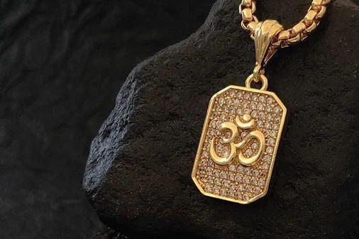 Gold Plated Om Diamond Pendant and Chain