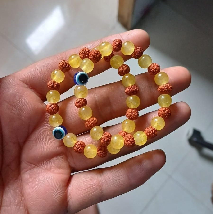 Rudraksha & Yellow Beads Spiritual Bracelet (Pack of 2)